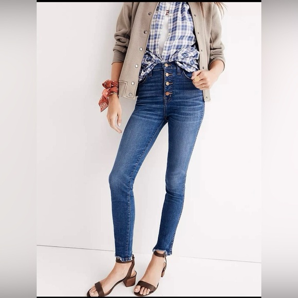 Madewell 10” High-Rise Skinny Jeans Medium Wash Button Fly Raw Hem Size 31 - Picture 1 of 10